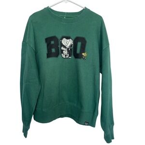 RSQ Peanuts Snoopy BOO Halloween Graphic Crewneck Sweatshirt Green Size Large
